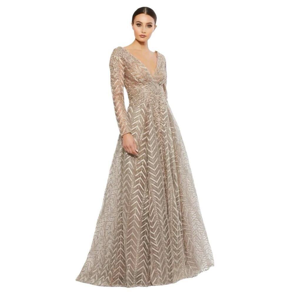 Mac Duggal 20189 Embellished Illusion Long Sleeve Wrap Over Gown Size 6 $598